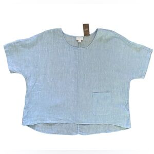 NWT J.Jill Pure Jill Linen Short Sleeve Blouse Light Blue Size XLP Petite